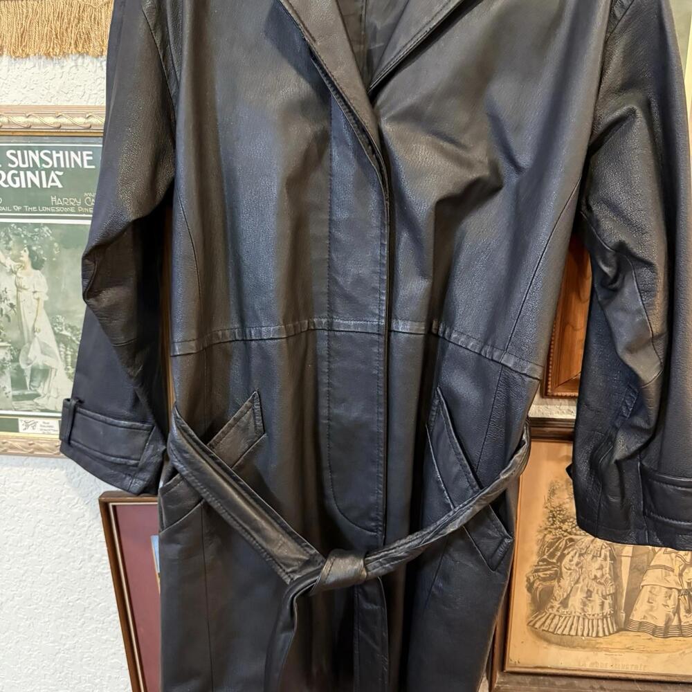 Vintage 70s/80s Bagatelle Genuine Leather Designer Trench Coat Size‎ Womens 10 - Picture 4 of 7